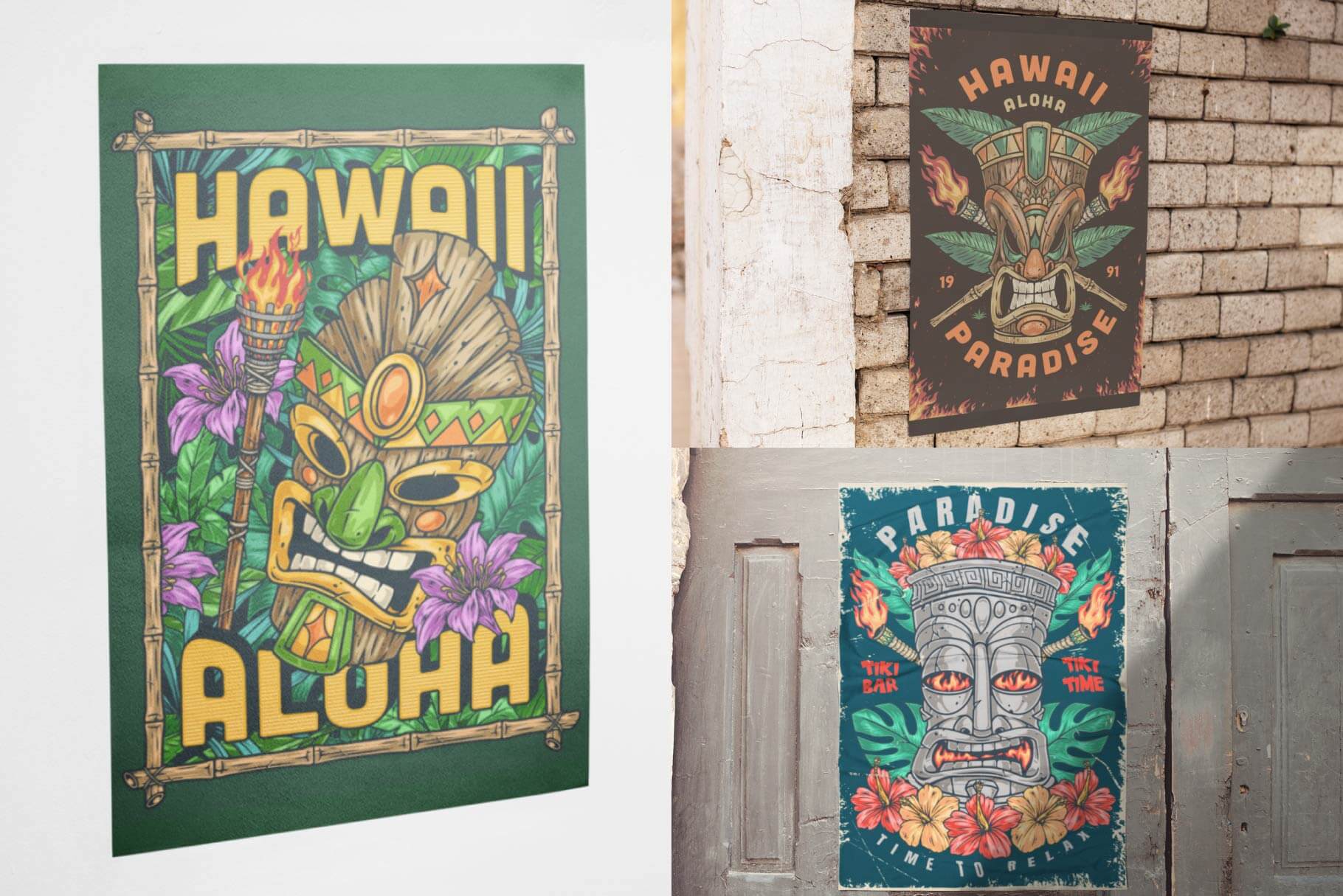 Tiki Masks – Editable Tropical Vector Posters (34)