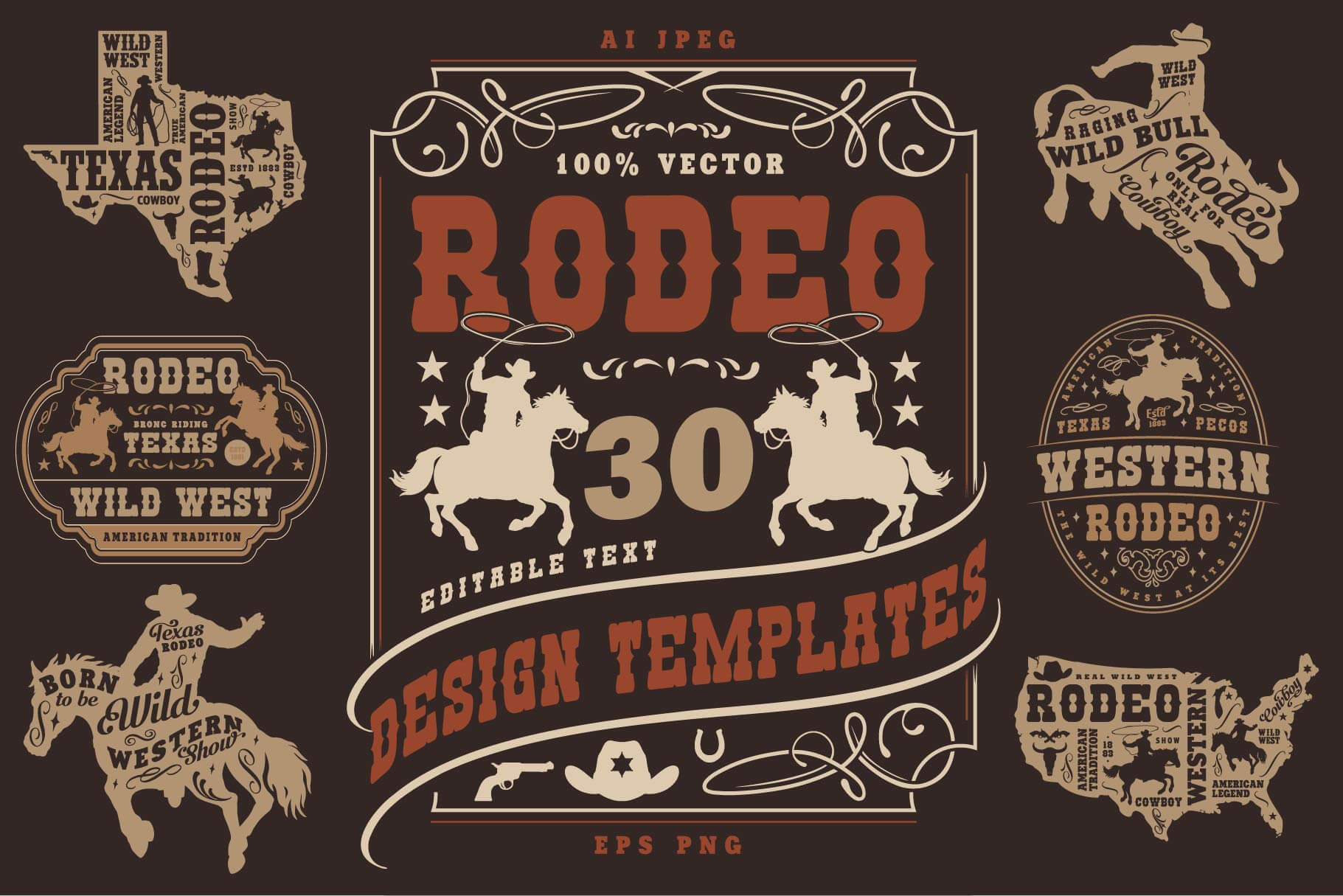 Rodeo Typographic Design Templates – Western Badge & Emblem Designs (30)