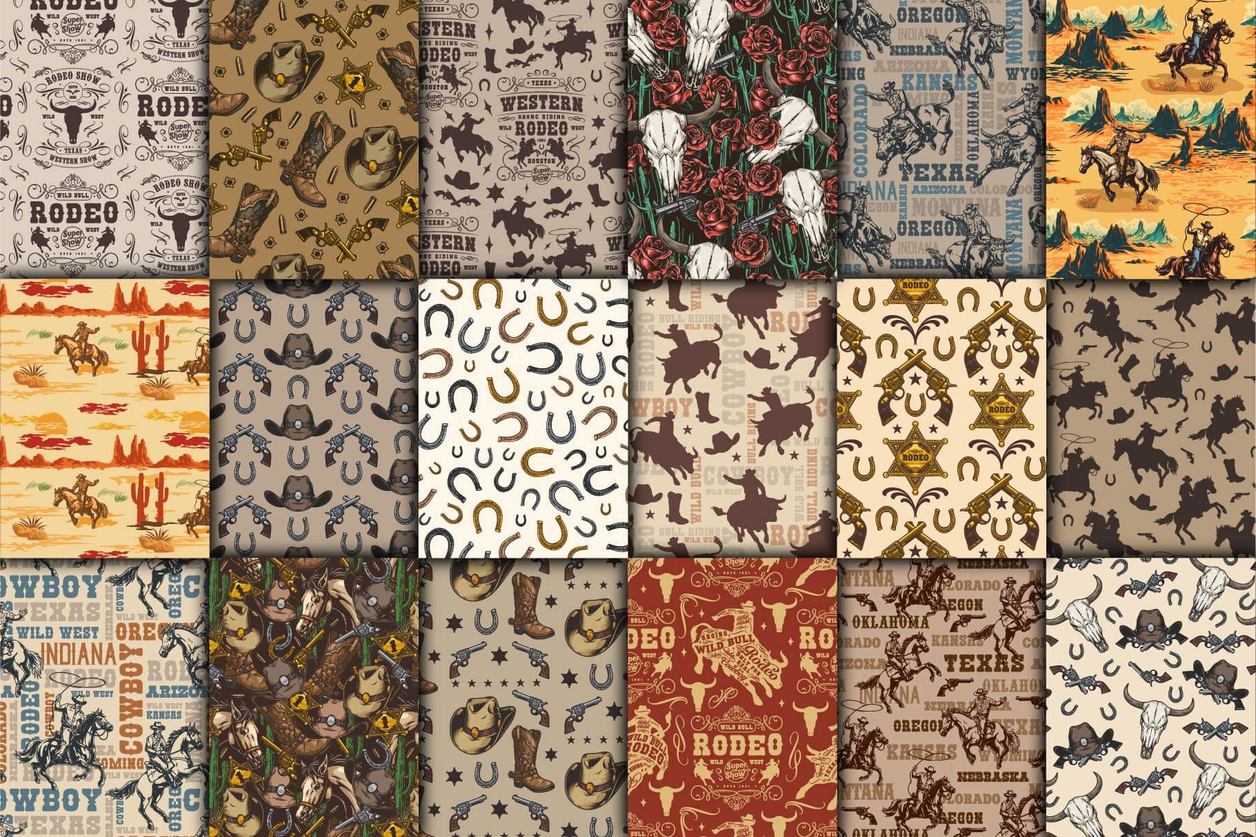 Rodeo Seamless Patterns – Western Cowboy Backgrounds (33)