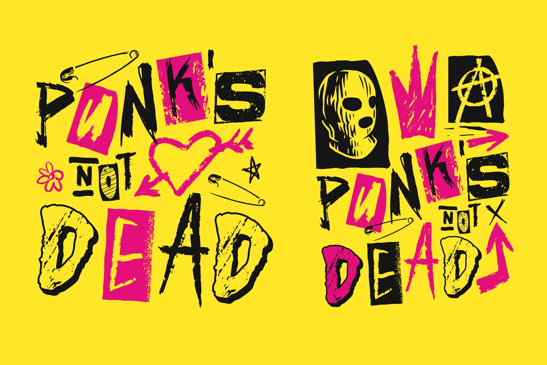 Rocknrolla – Grunge Collage Display Font + Bonus Vector Doodles
