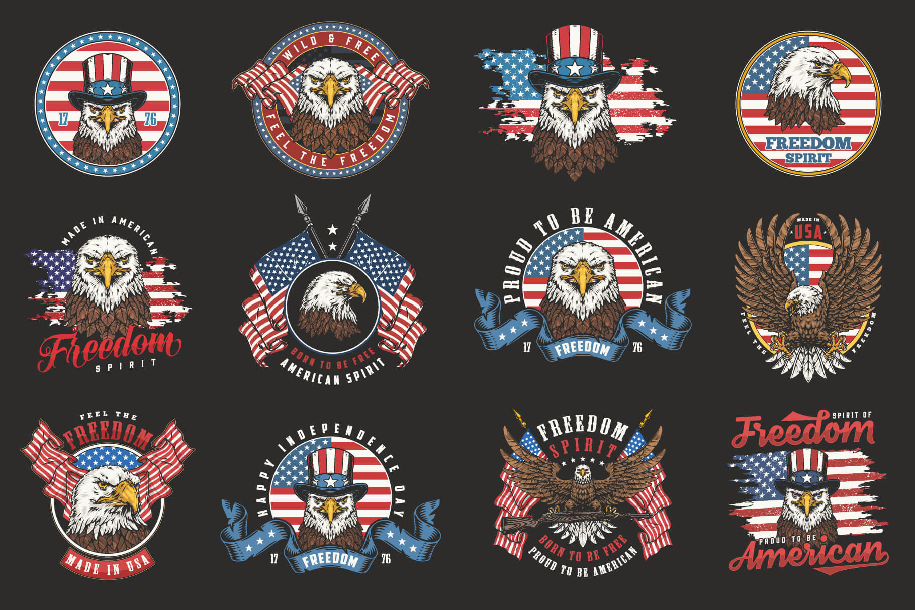 Freedom Spirit – Patriotic Eagle T-Shirt Design Templates Bundle
