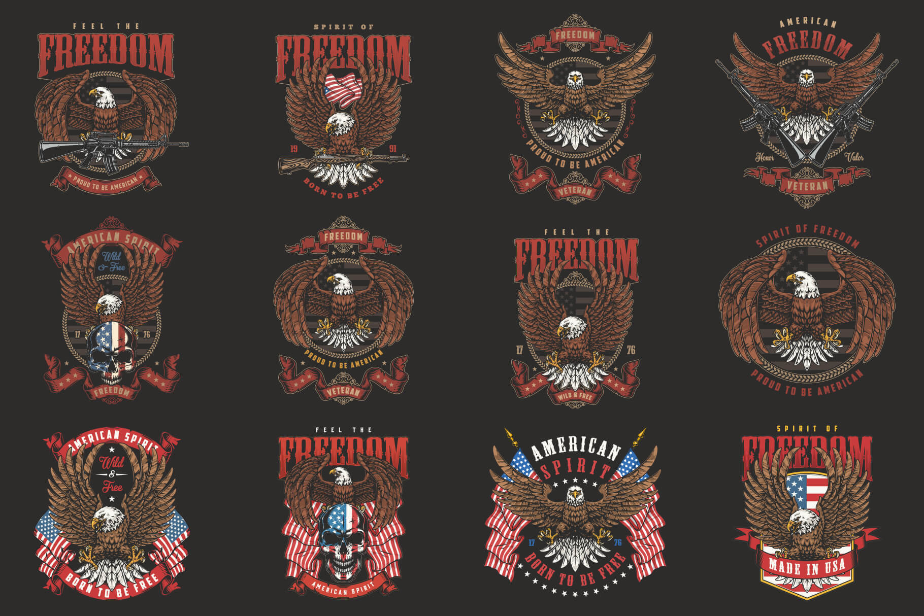 Freedom Spirit – Patriotic Eagle T-Shirt Design Templates Bundle