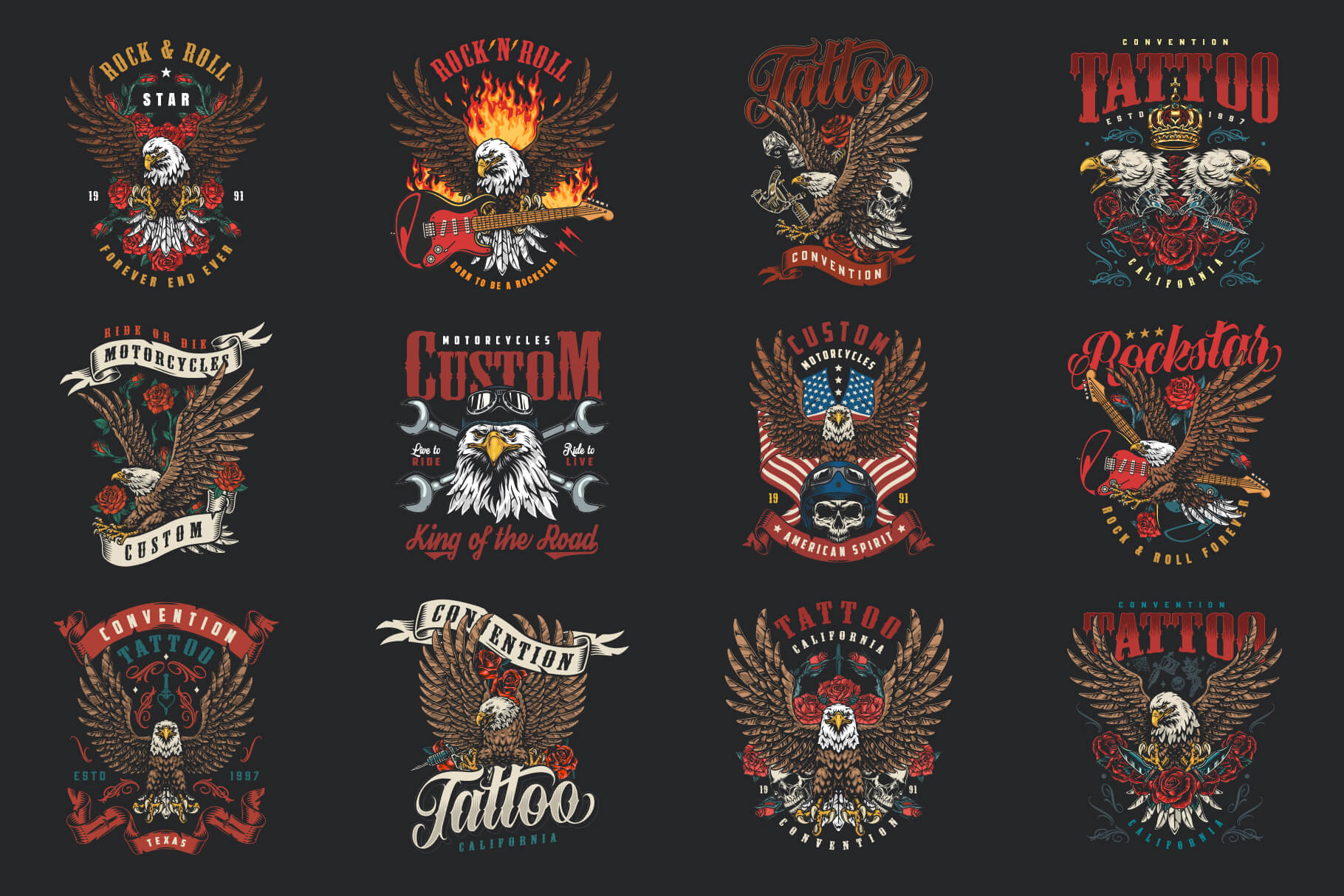 Freedom Spirit – Patriotic Eagle T-Shirt Design Templates Bundle