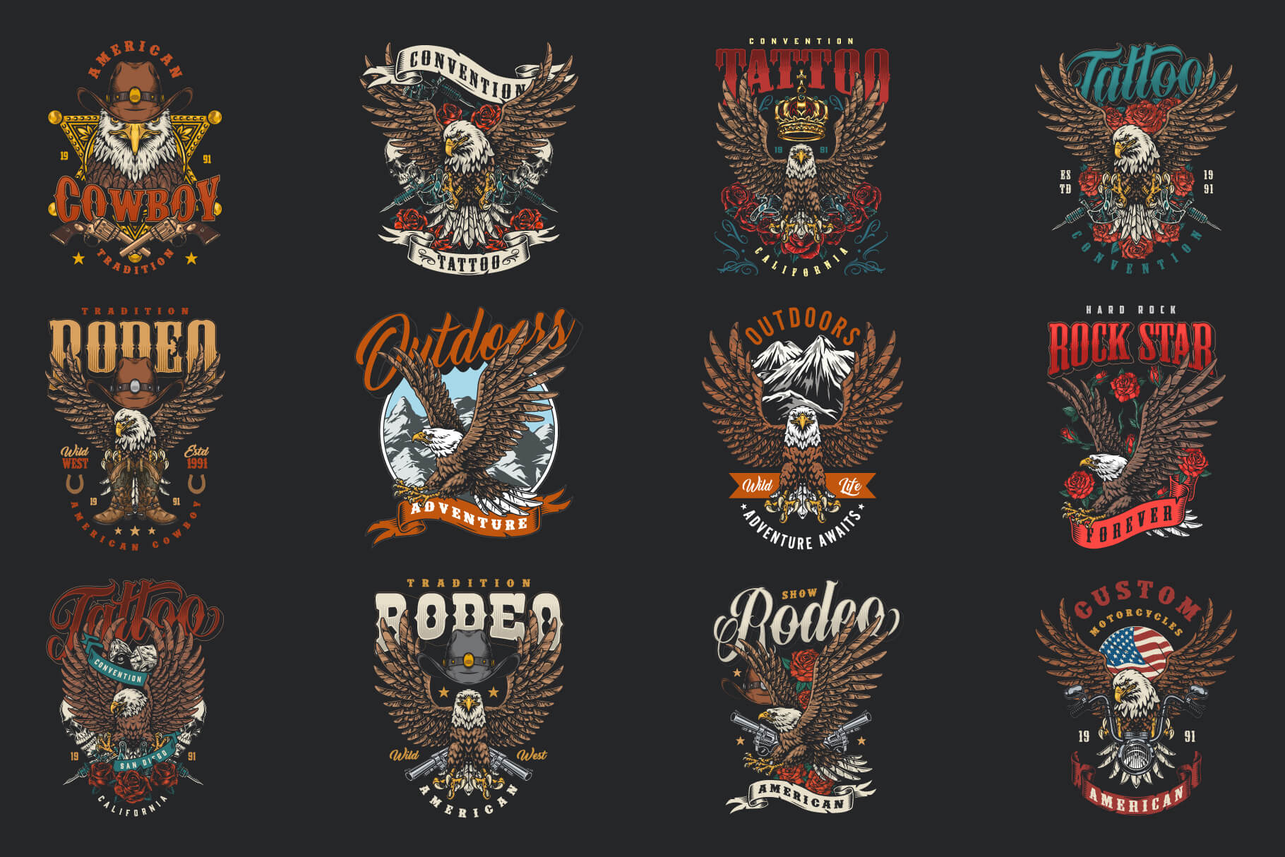 Freedom Spirit – Patriotic Eagle T-Shirt Design Templates Bundle