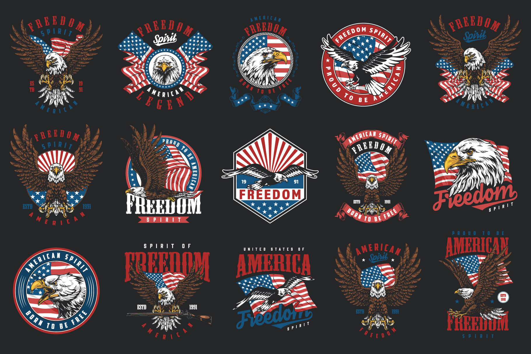 Freedom Spirit – Patriotic Eagle T-Shirt Design Templates Bundle