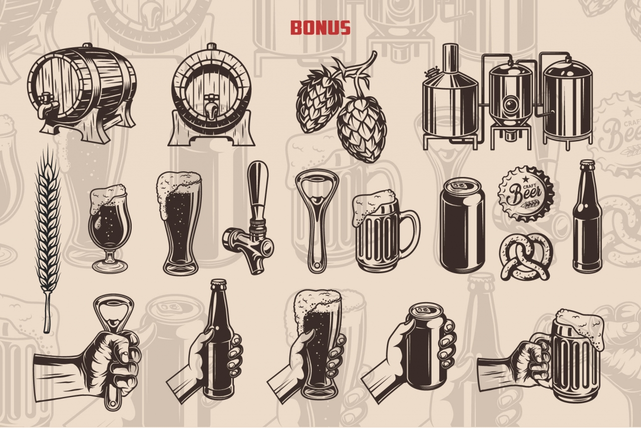 Vintage Beer Emblems Set - Vector design - DgimStudio.com