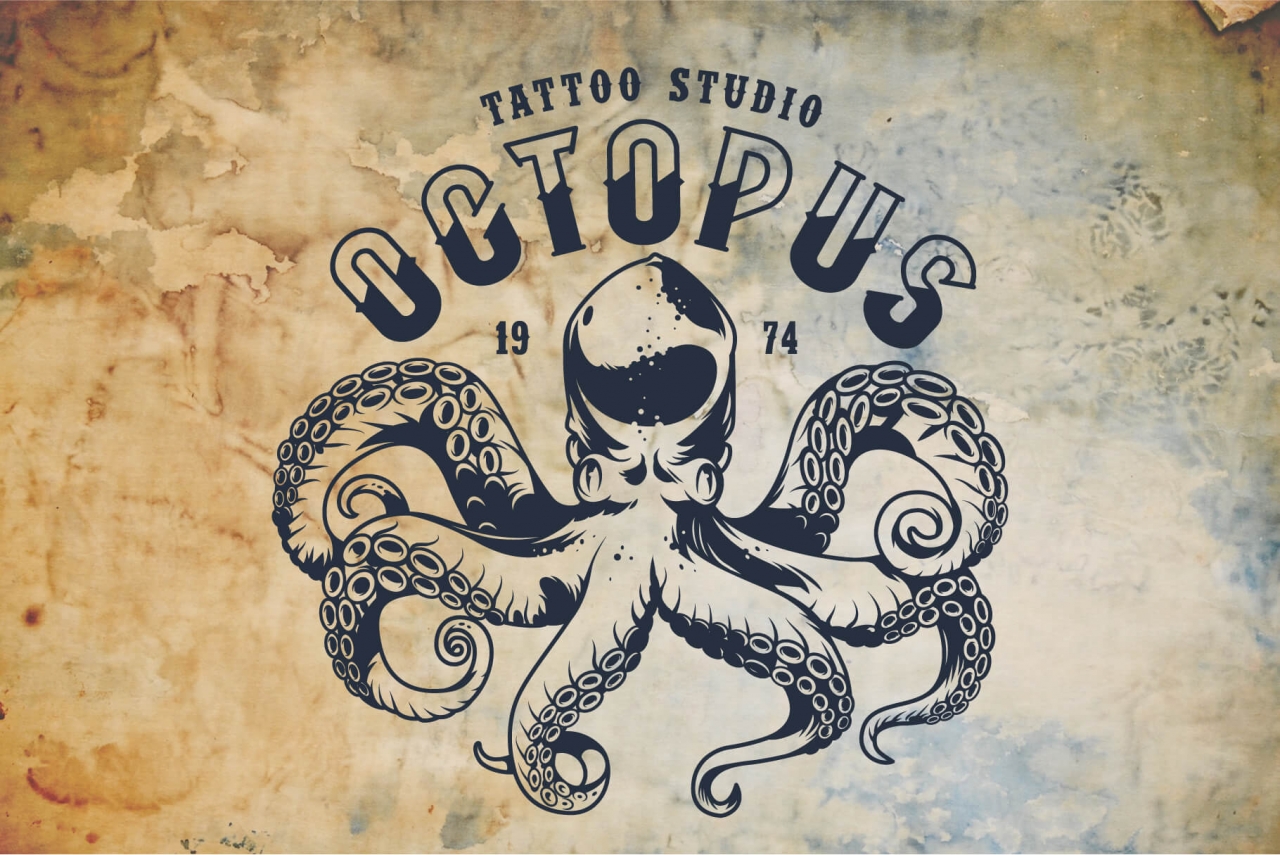 Nautical design with octopus and mooring font as a headline