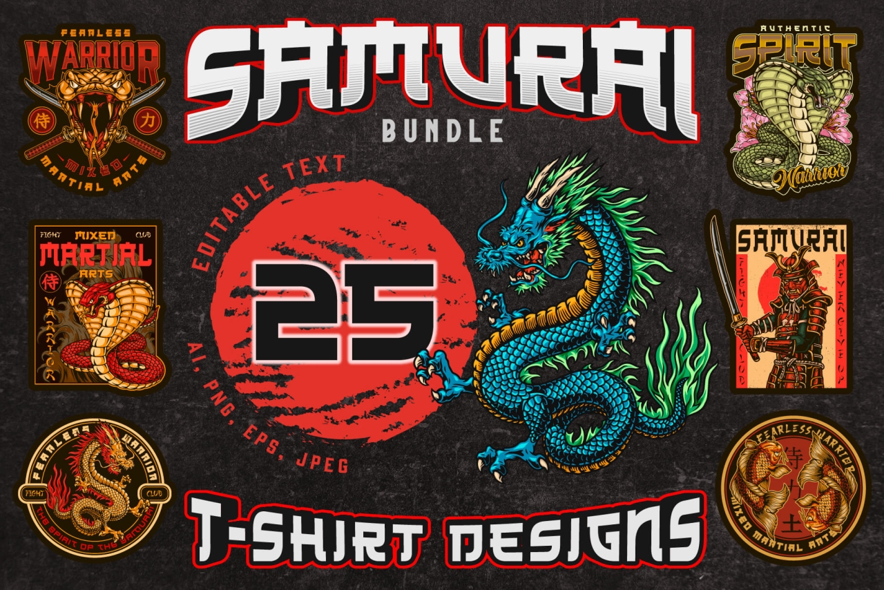 25 Samurai bundle cover with different illustrations and text.
