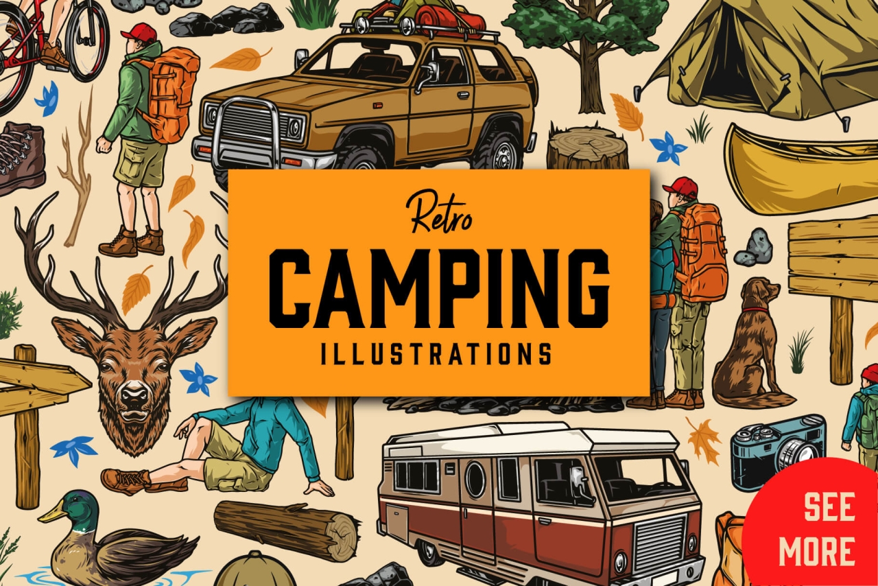 Camping bundle cover of 67 illustrations