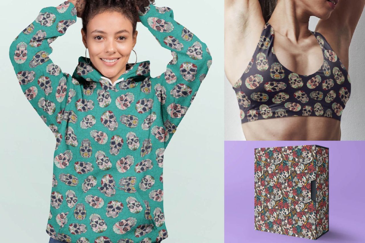 Day of the dead patterns on apparel mockups