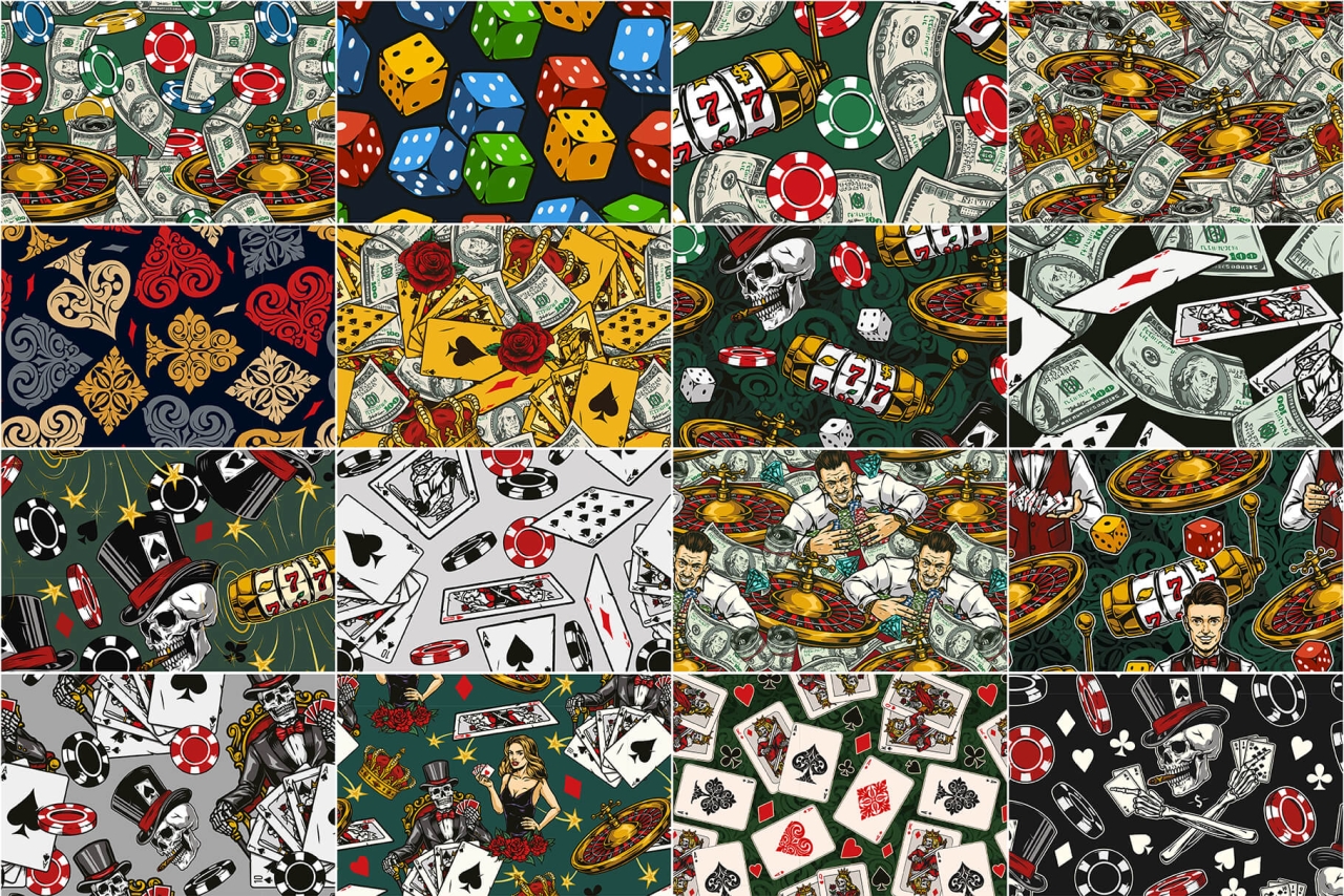 16 Gambling colored patterns with different vector illustrations