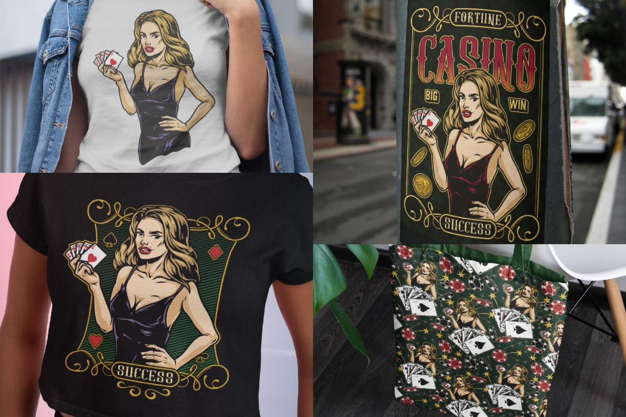 Gambling illustration used in a t-shirt design, a poster and a pattern