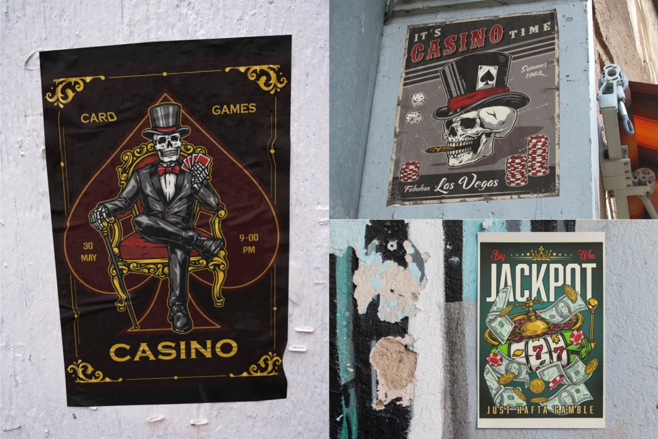 Gambling posters on poster mockups