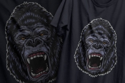 Vintage design of colorful ferocious aggressive angry gorilla head printing on t-shirts