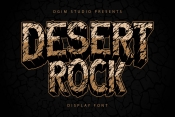 Desert rock display font family cover with damage stone cracks texture on dark background