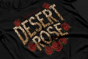 Apparel print design with desert rock font as a headline on a shirt mockup