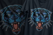Colorful vintage angry black panther head design printing on t-shirts