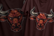 Vintage colorful design of serious red bull head printing on t-shirts