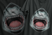 The old school style colorful design of aggressive shark printing on t-shirts
