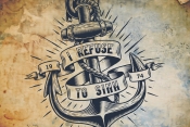 The authentic nautical label with ship anchor and mooring tattoo typeface as a headline