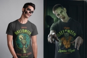 2 Halloween t-shirt designs mockups with spooky people 