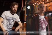 2 beer t-shirt designs mockups with man and woman