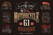 61 Motorcycle t-shirt designs bundle cover with different motorcycle illustrations.