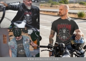 Different motorcycle t-shirt designs on apparel mockups