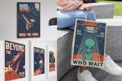 Retro space posters on poster mockups