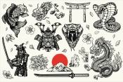 13 Samurai black and white vector illustrations