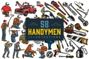 58 Handymen illustrations bundle cover with different illustrations and text