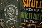 Skull creator (Military edition) cover with a mockup of a skull in a helmet and weapon
