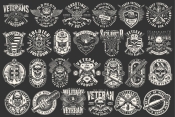 26 Military black and white designs on dark background with different vector illustrations and text