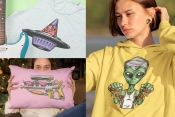 UFO illustrations on apparel products