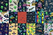 18 UFO colored patterns with different vector illustrations