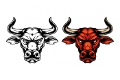 Ferocious bull head vintage design in color and monochrome versions on white background