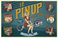 Cover of 12 pinup t-shirt colorful designs with beautiful attractive women and girls in vintage style