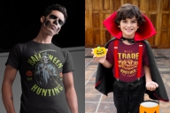 2 Halloween t-shirt designs mockups with spooky people 