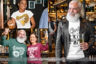 3 beer t-shirt designs mockups with people drinking beer