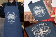 Different nautical logos on apparel and printed mockups