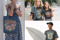 Different surfing t-shirt designs on apparel mockups