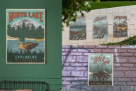 Different Camping posters on apparel mockups