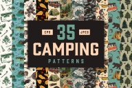 35 Camping patterns bundle cover with seamless patterns and text