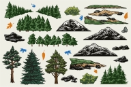 Camping colored illustrations on light background