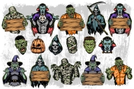 Halloween colored illustrations on light background