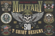Military bundle cover of 50 t-shirt designs with different illustrations and text