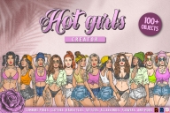 Hot Girls creator cover with lots of vector girls in different poses