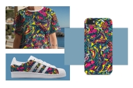 Vintage colorful tattoo pattern printing on sneaker, t-shirt and phone case