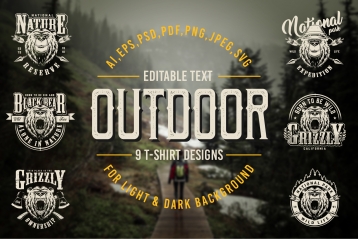 Vintage Outdoor t-shirt designs cover with wild life and national park emblems