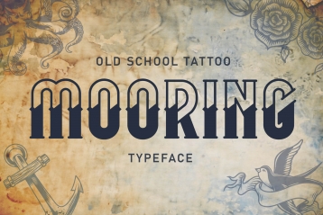 Mooring tattoo font cover with different nautical elements in old school style